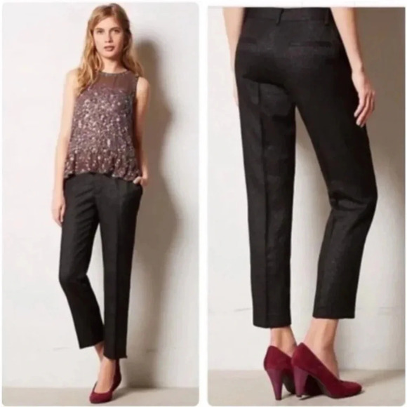 Anthropologie Cartonnier Women’s Black Shimmer Lou Straight Leg Pants Size 0 - Picture 1 of 12